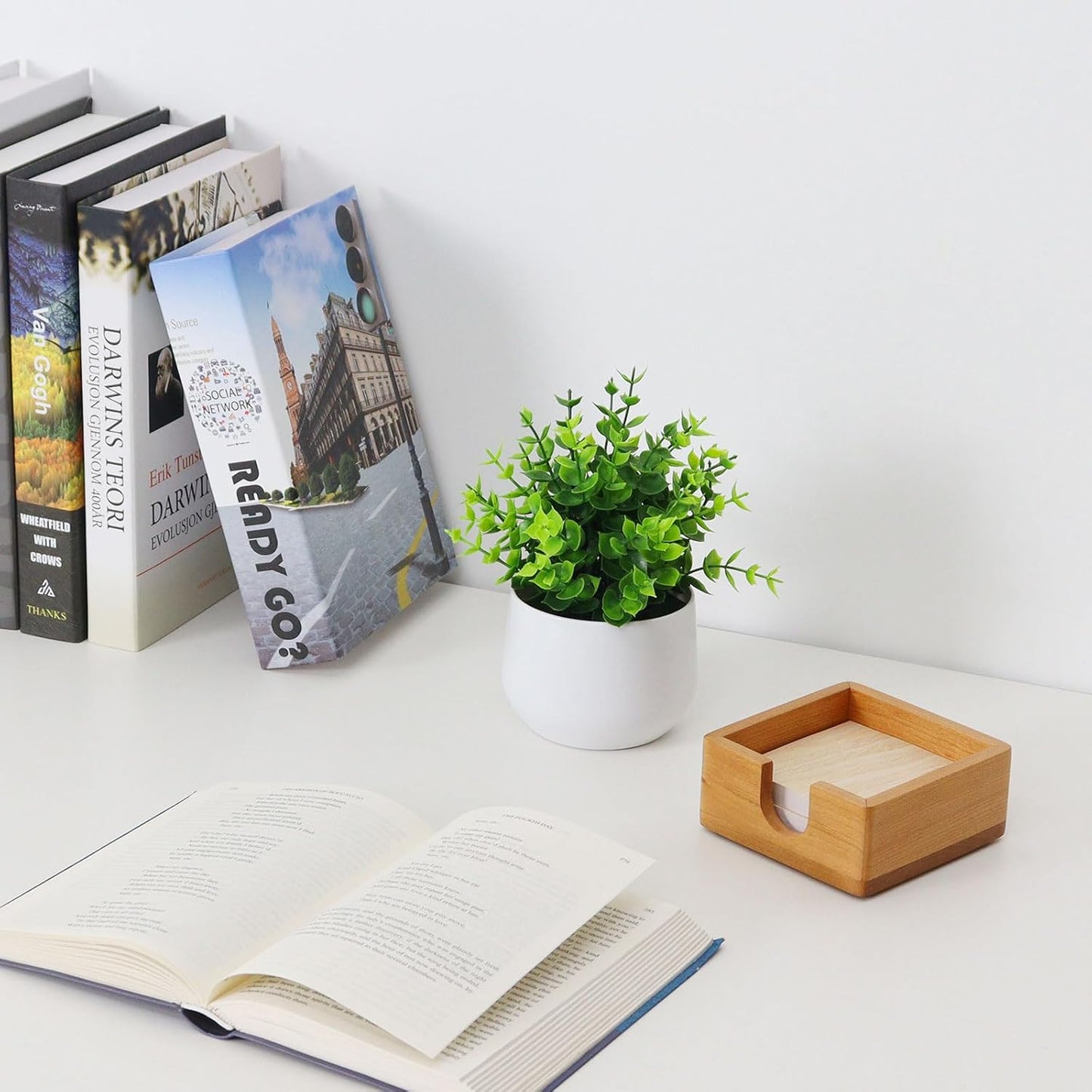 MultiBey Walnut Wood Sticky Notes Holder for Desk, 4x6 Inch Self -Sticky Note Memo Holder, Wooden Sticky Note Dispenser Office Desk Organizer for Dorm Room Office Home School (S)