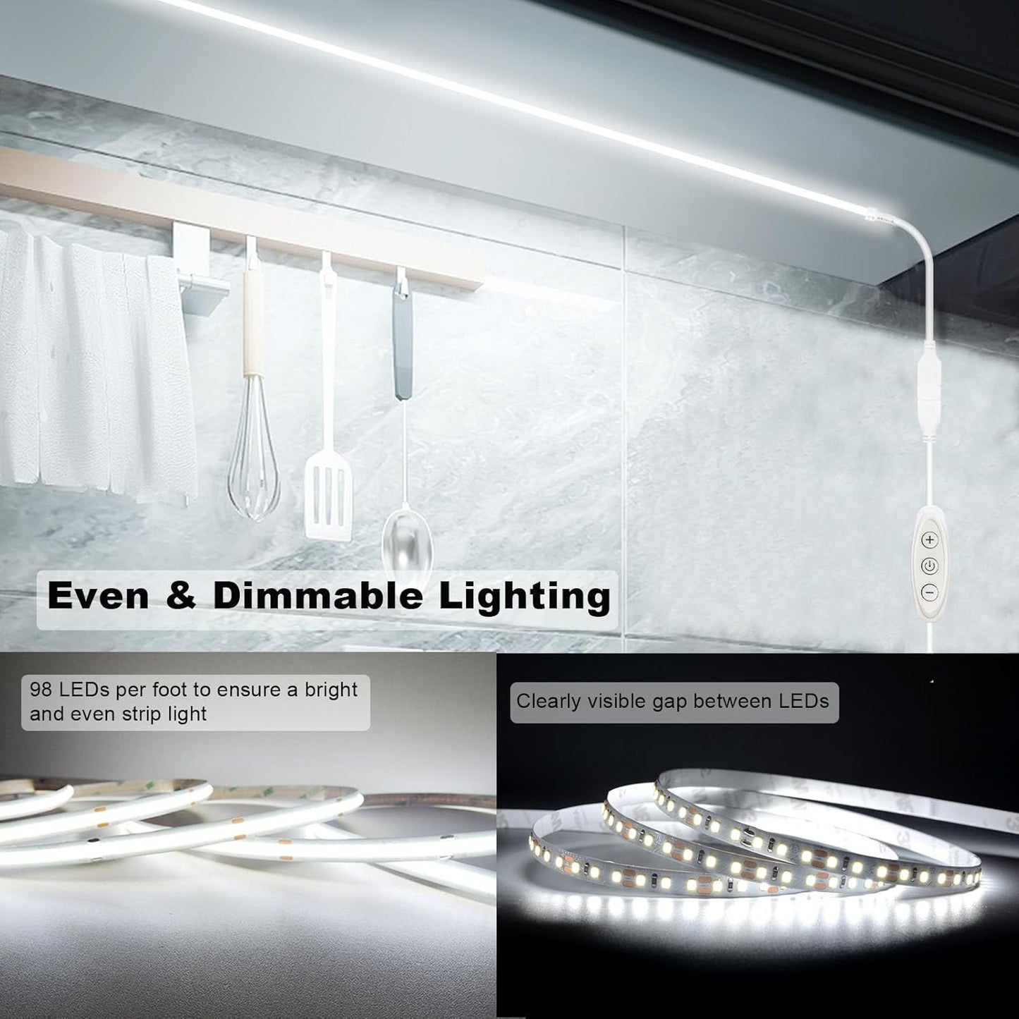 USB Light Strip Warm White 3000K CRI 92+ Small Dimmable COB LED Strip Light Cuttable 5V USB Powered 6 ft 10W for TV Backlight Cabinet Bedroom Indoor DIY Lighting Project