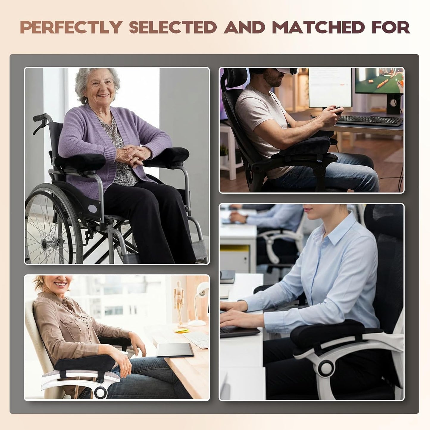 Office Chair Arm Pads, Ergonomic Memory Foam Wheelchair Cover, Arm Rest Pillow for Desk, Computer, Gaming and Elbows (Skin-Friendly Arm Rest Pillow)