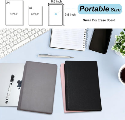 Portable Small Dry Erase Board | Handheld Whiteboard Reusable White Board Dry Erase Notebook | Standable Desktop Notepad | Home Office Study Essentials-PU Cover Writing Board 9.5" x 6.6"
