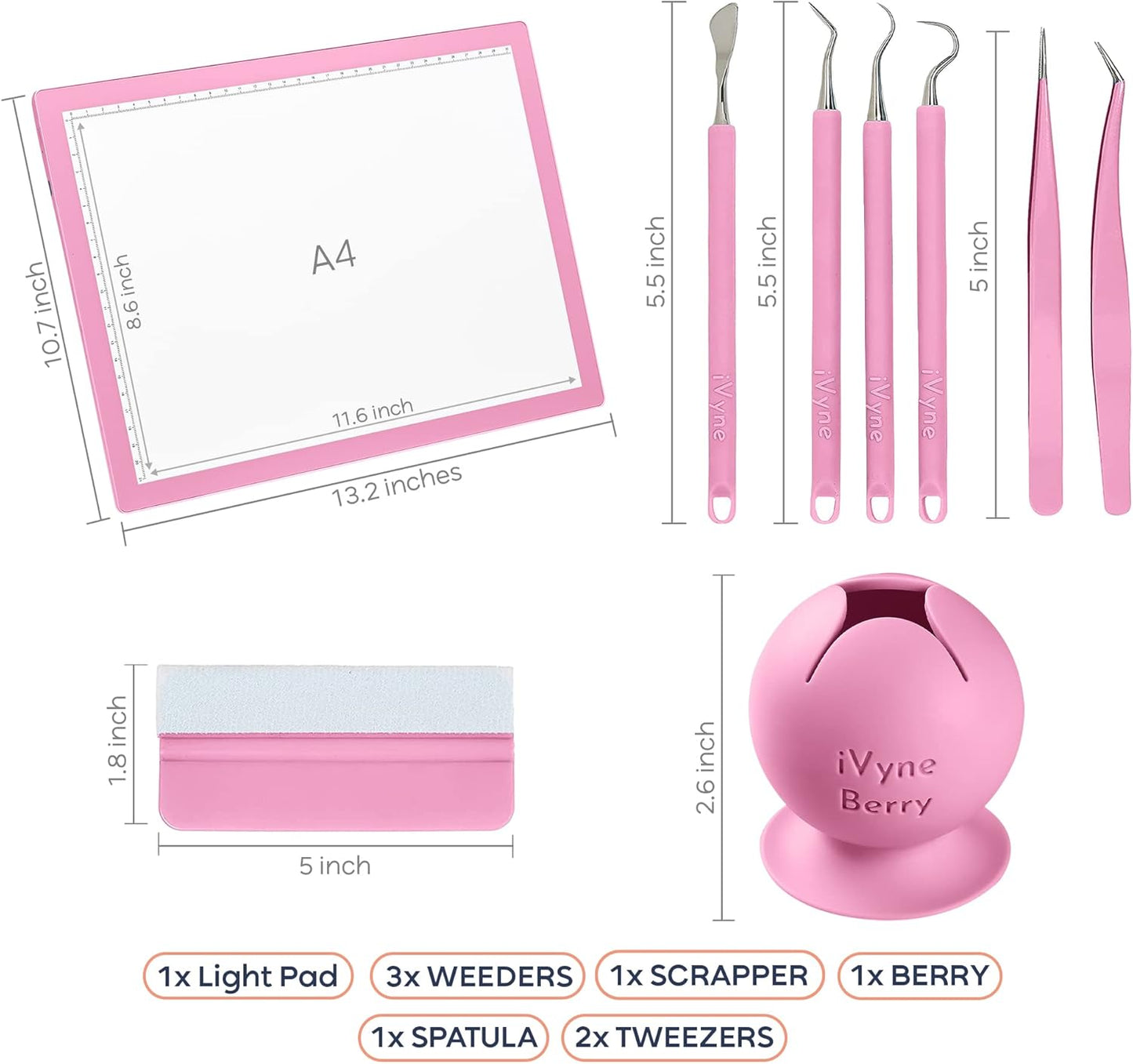 iVyne Complete Set Rechargeable A4 Light Pad, Weeding Tools for Vinyl, Scrap Collector for Cricut and Silhouette Machines for Every Tracing, Drawing Projects (Green)