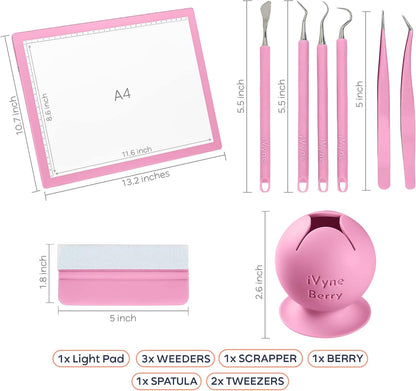 iVyne Complete Set Rechargeable A4 Light Pad, Weeding Tools for Vinyl, Scrap Collector for Cricut and Silhouette Machines for Every Tracing, Drawing Projects (Green)