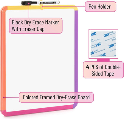 Mr. Pen- Dry Erase Board, 14” x 11” with a Black Dry Erase Marker, White Frame, Small Mini White Board for Students, Fridge, Wall, Locker, Includes Double Sided Tapes