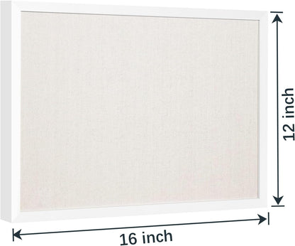 OWLKELA 12"x16" inch Bulletin Board with Linen, White Wood Style Frame, with 10 Pushpins, Linen Cork Board, Ideal for School, Home & Office