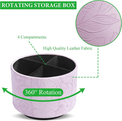 Round Leather Art Supply Organizer,Remote Control Holder,360 Degree Rotating,Multi-Functional Pencil Holder,4 Compartments Desktop Stationary Organizer(1-Fractal Flower) | Round - Colors B