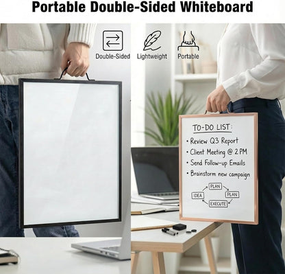Black Magnetic Dry Erase Whiteboard 12 x 16 Double Sided, Portable Planner Board with Weekly Monthly Sheets, Write and Wipe to Do List Board, Includes 3 Markers Eraser 2 Magnets
