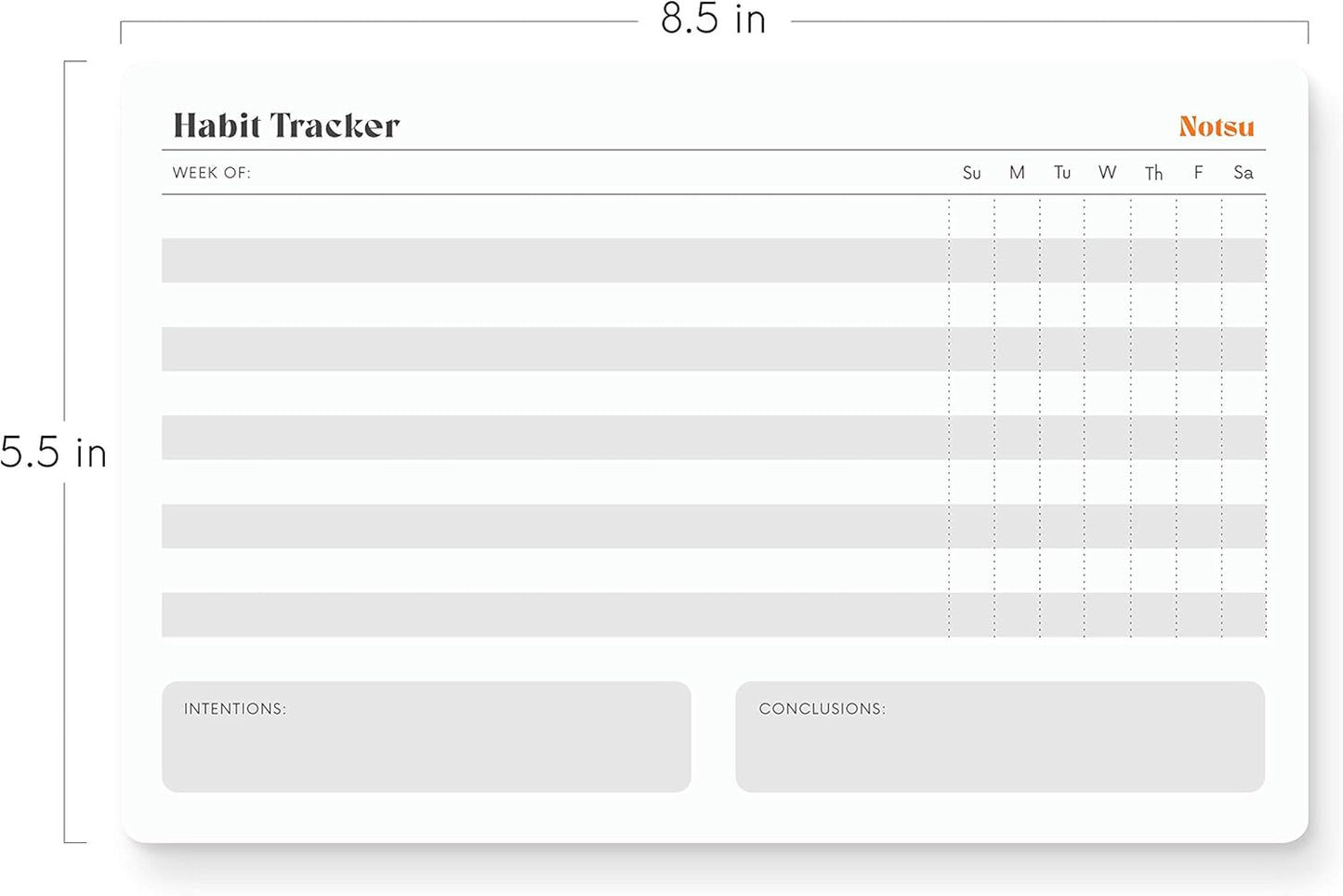 Notsu Weekly Habit Tracker Notepad | Goals Planner Pad and Self Care To Do List | 50 Tear Off Pages, 8.5” x 5.5”