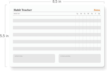 Notsu Weekly Habit Tracker Notepad | Goals Planner Pad and Self Care To Do List | 50 Tear Off Pages, 8.5” x 5.5”