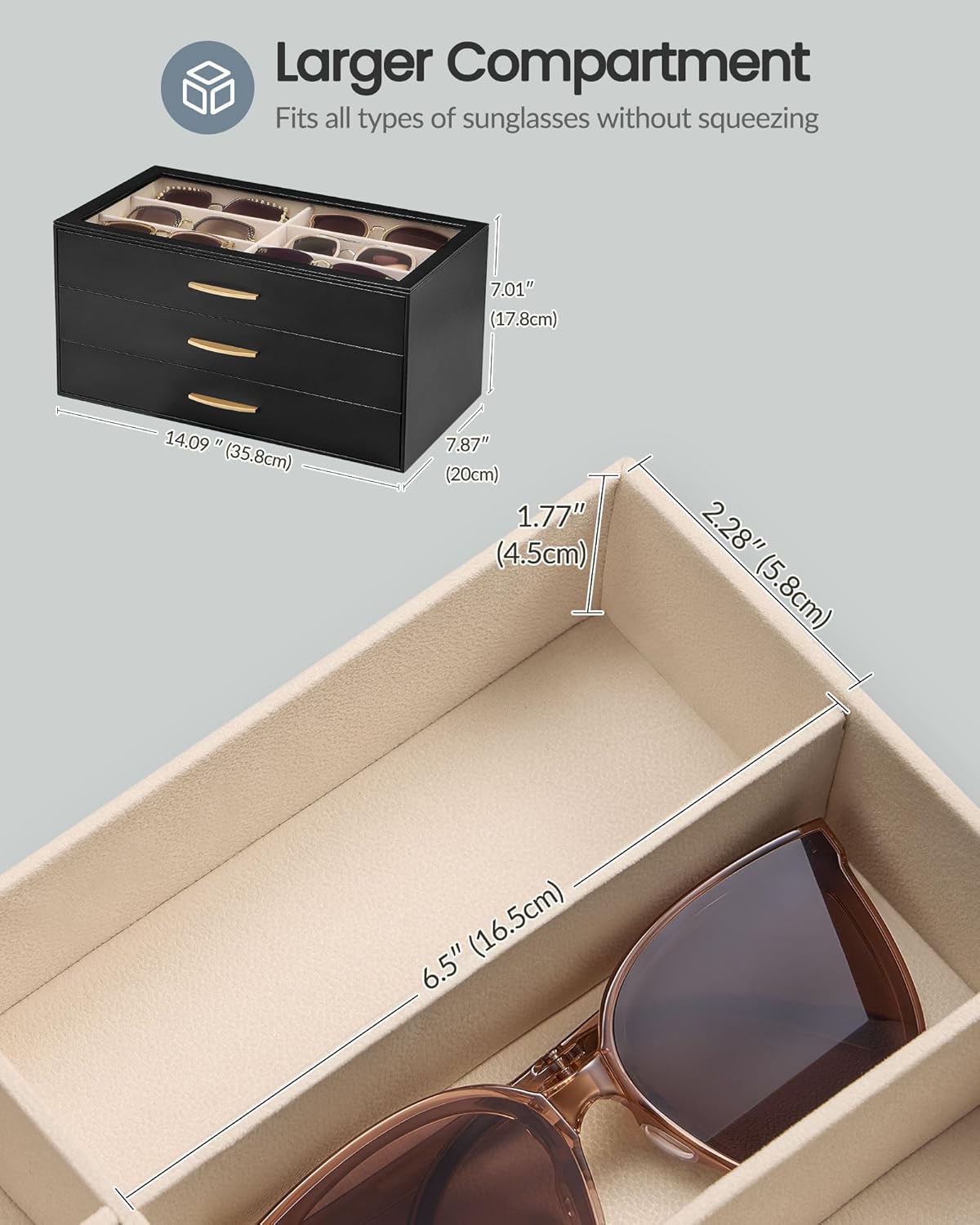 Lolalet Sunglasses Organizer for women, Multi Eyewear Storage Box with Drawer, Glasses Case Display Holder with Clear Top