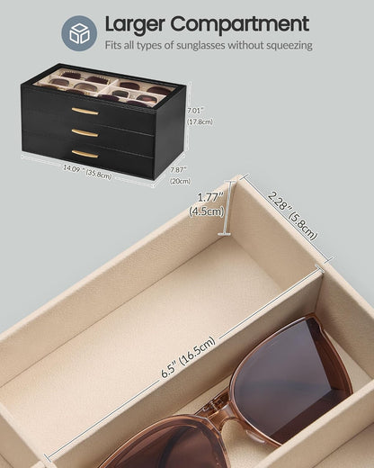 Lolalet Sunglasses Organizer for women, Multi Eyewear Storage Box with Drawer, Glasses Case Display Holder with Clear Top