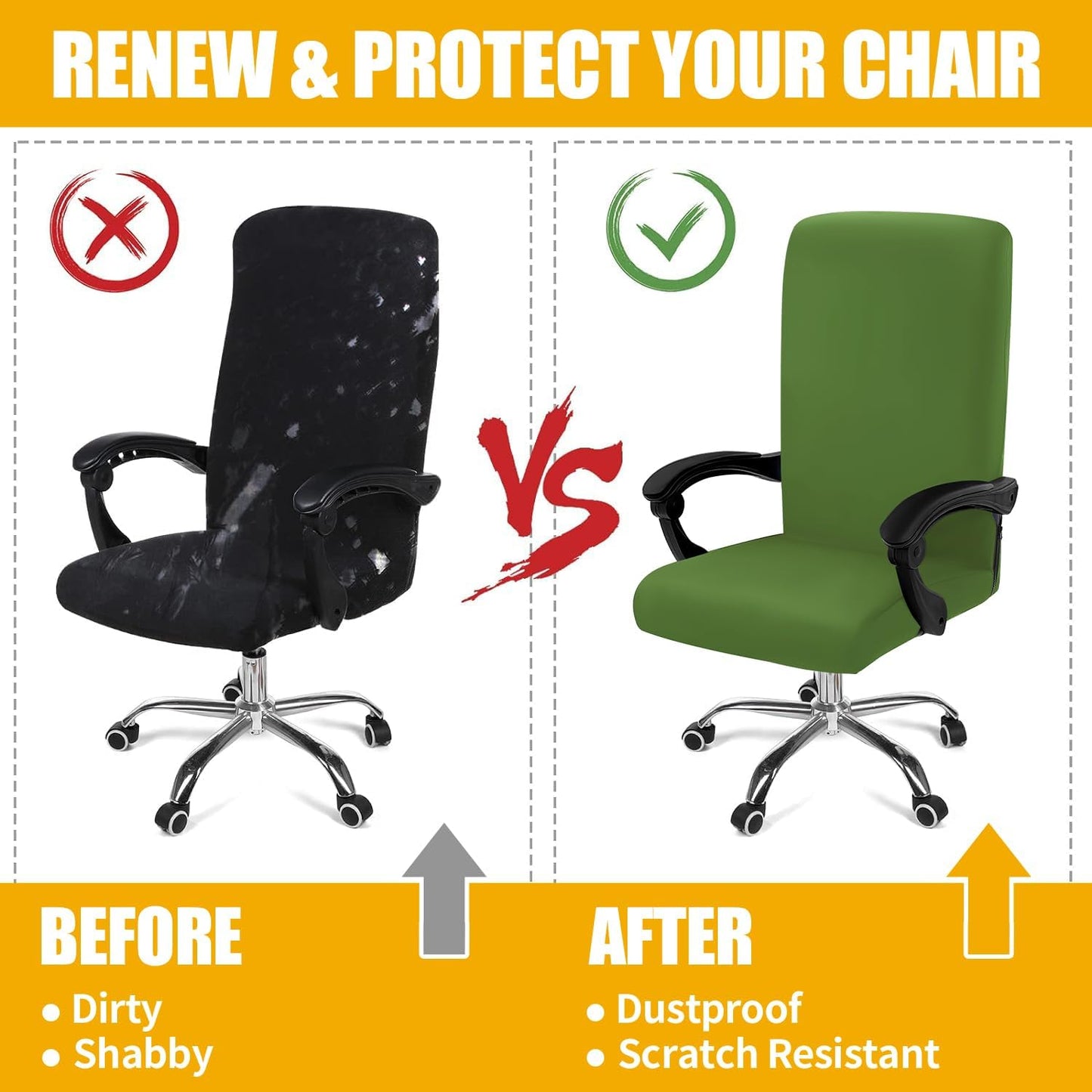 Smiry Stretch Printed Office Chair Armrest Covers, 2 Pcs Soft Fit Removable Washable Computer Desk Chair Arm Covers Protector, Black