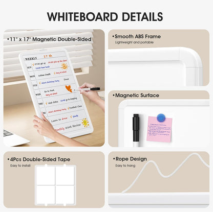 MaxGear Weekly Dry Erase Calendar Board for Wall, 11 x 17 Inch Double-Sided Magnetic Whiteboard, Weekly Planner on One Side and Blank Whiteboard on the Other, Includes 3 Color Markers and Magnets