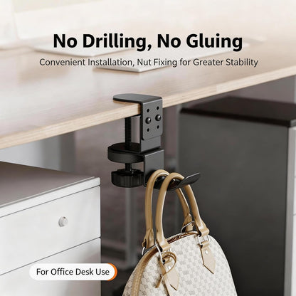 Heavy Duty Desk Hook Clamp(1 PCS), 360° Rotating Backpack Hanger with Height Adjustment, No Drill Headphone Holder, Purse Hook for Table, Bag Hanger, Gifts for Gamers, Office Desk Gaming Accessories