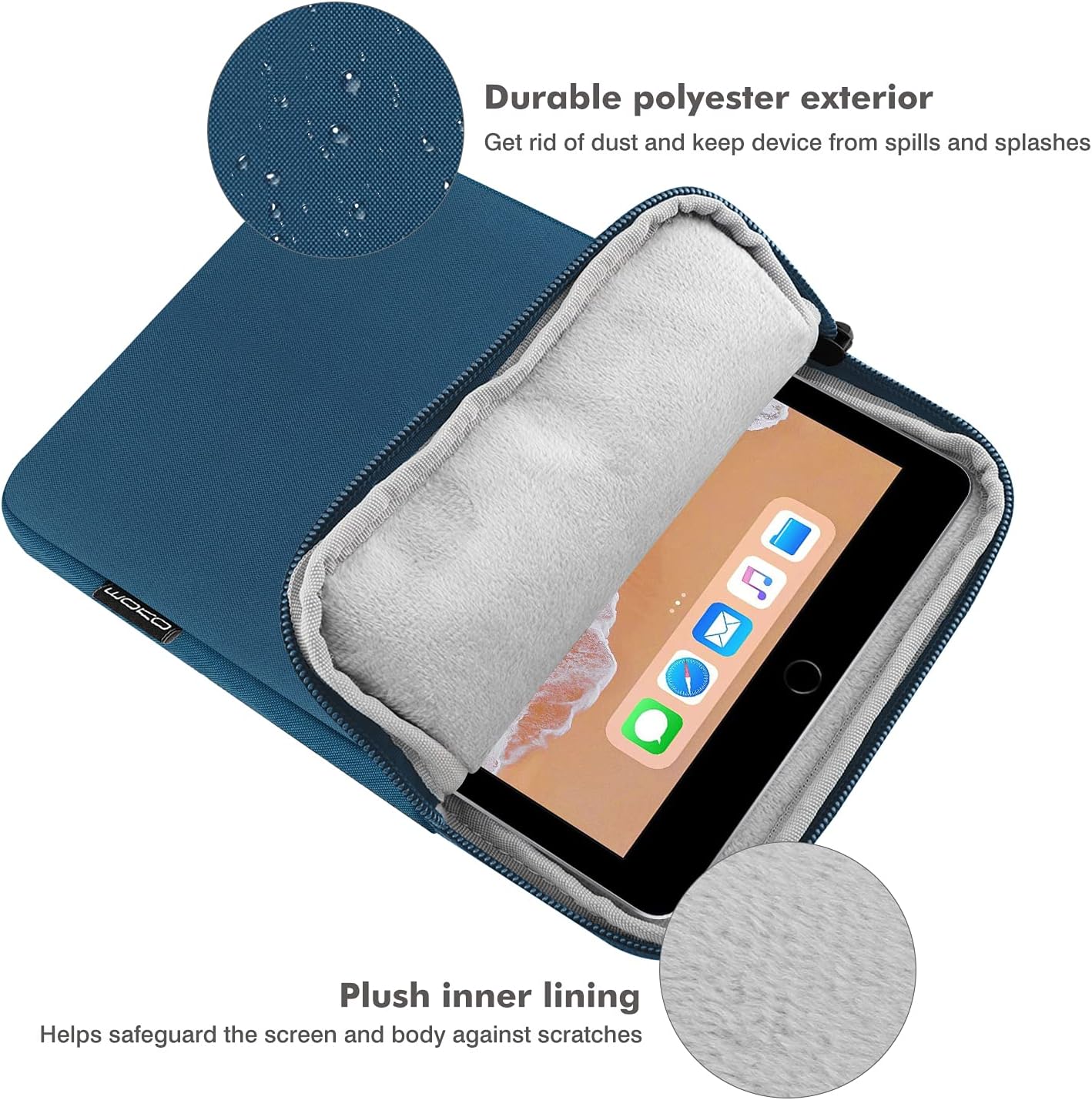 MoKo 7-8 Inch Tablet Sleeve Bag, Polyester Pouch Cover Case Fits iPad mini (A17 Pro) 8.3" 2024, iPad mini 6/5/4/3/2/1, Samsung Galaxy Tab S2 8.0, Tab A 8.0, ZenPad Z8s 7.9,Black