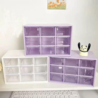 Feadily 2PCS Small Drawer Organizer for Desk, Desktop Drawer Organizer with 9 Clear Drawers, Plastic Desktop Storage Drawers 7.1 Inch x 3 .9 Inch x 4.7 Inch, White