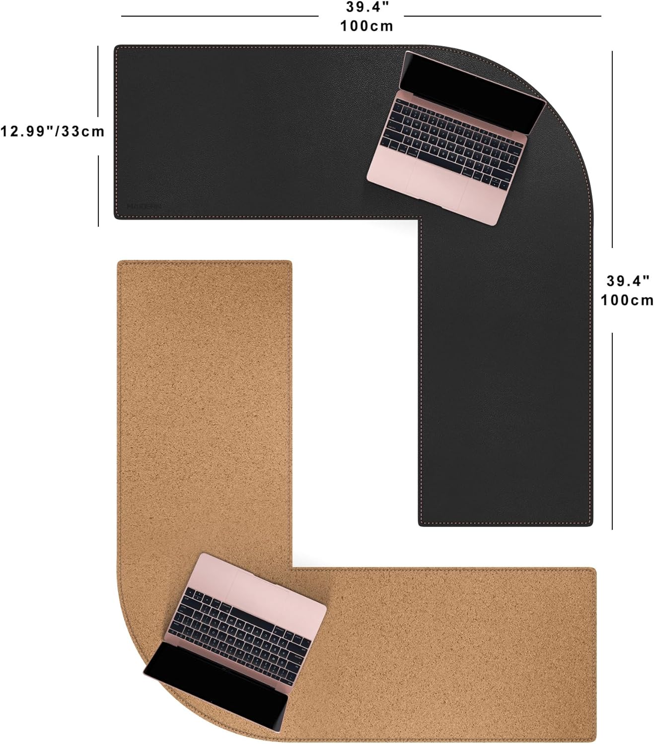 MAIDERN (51” + 51”) x 15.7” L Shaped Corner Desk Mat, Cork & Leather Reversible Desk Pad for Gaming Computer Office Home (Black) …