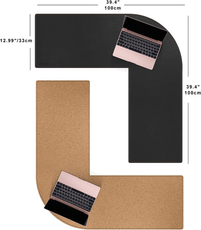MAIDERN (51” + 51”) x 15.7” L Shaped Corner Desk Mat, Cork & Leather Reversible Desk Pad for Gaming Computer Office Home (Black) …