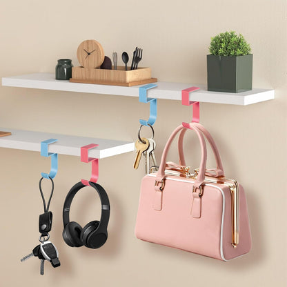 Ymapinc Nail-Free Purse Hanger, 2Pcs Heavy Duty Portable Purse Hook for Table, 5-Shaped Aluminum Alloy Bag Holder for Hanging Bags/Keys/Headphones (Pink/Blue)