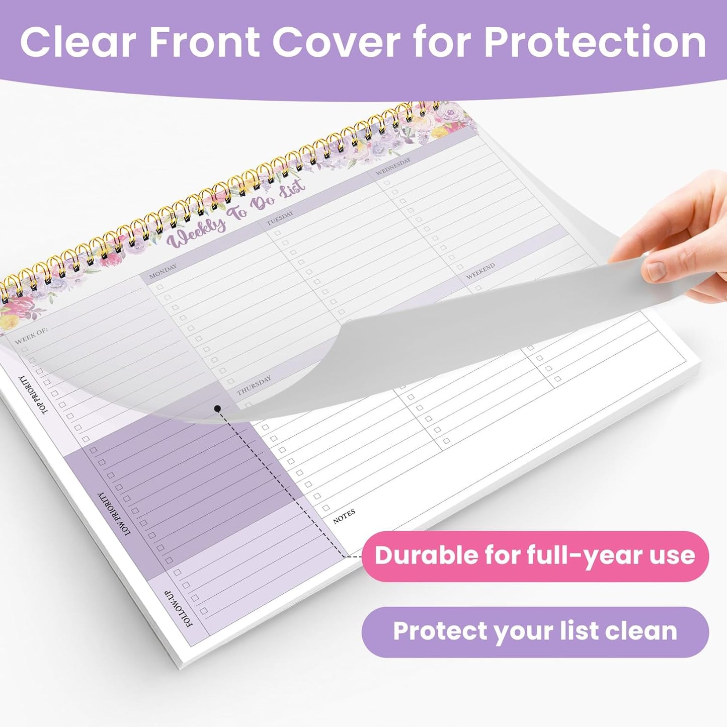 Weekly To Do List Notepad with 52 Undated Sheets（8.5"×11"）- Undated Weekly Planner Notepad for Office Desk Accessories and Supplies - Midnight Lilac