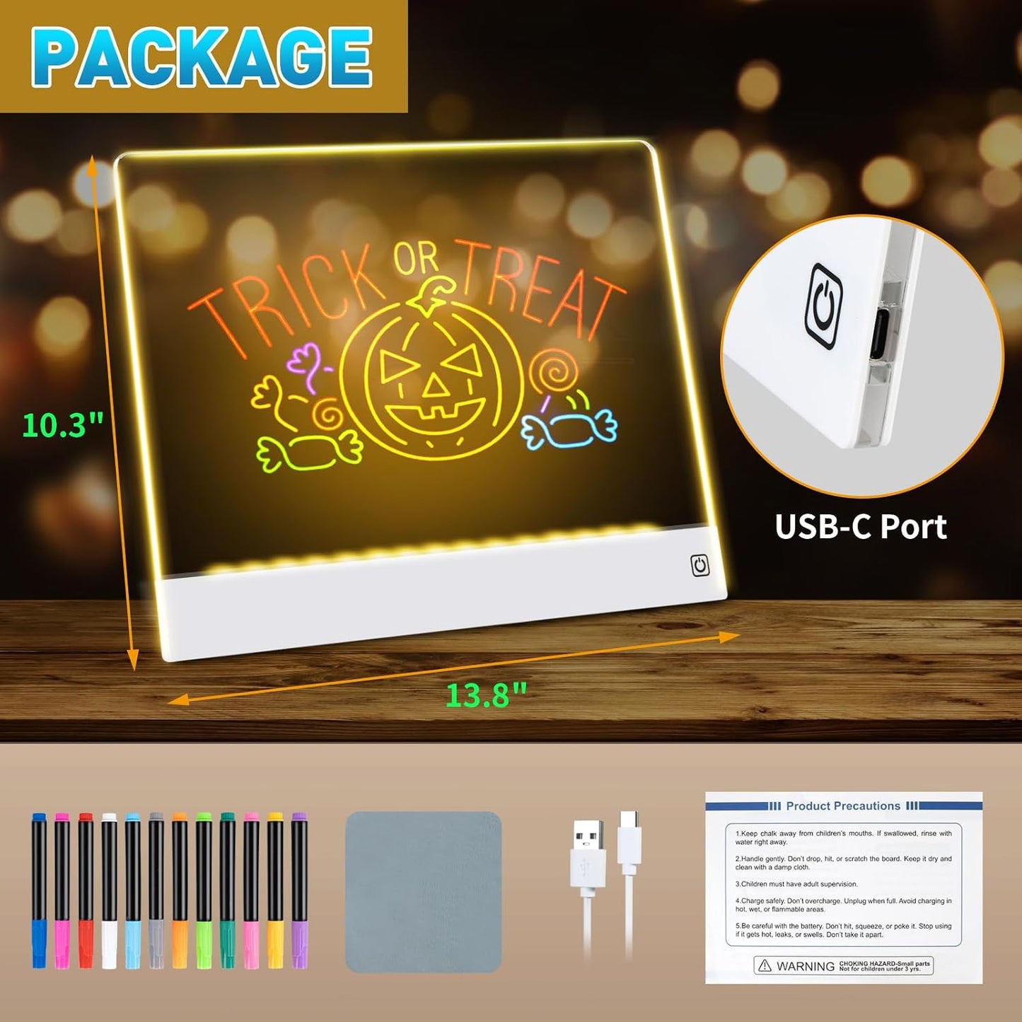 Rechargeable LED Drawing Board for Kids with Tracing Pages, Lumi Board Magnetic Light Up Acrylic Dry Erase Board, LED Note Board with 4 Magnets, Birthday Gifts Toy for Kids/Girls