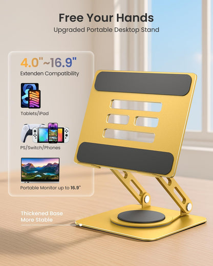 LOXP Adjustable Tablet Stand, 360 Rotating iPad Stand with Heavy-Duty Base, Tablet Holder Compatible with 4.7-16.9" Device, iPad Pro Air Mini, Kindle, Surface Tablet, Portable Monitors - Black