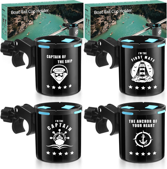 Teenyyou Marine Boat Rail Cup Holder No Drilling Drink Holder Clamp on Kayak Cup Holders Boat Accessories Gifts Install on Pole Grip Rail Grab Bar for Men