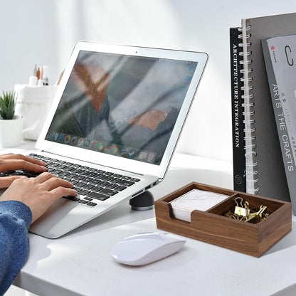 MultiBey Walnut Wood Sticky Notes Holder for Desk, 4x6 Inch Self -Sticky Note Memo Holder, Wooden Sticky Note Dispenser Office Desk Organizer for Dorm Room Office Home School (S)