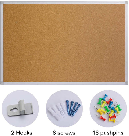 Bulletin Board 36 x 48, Silver Aluminium Framed 4x3 Large Wall Mounted Cork Office Notice Pin Board