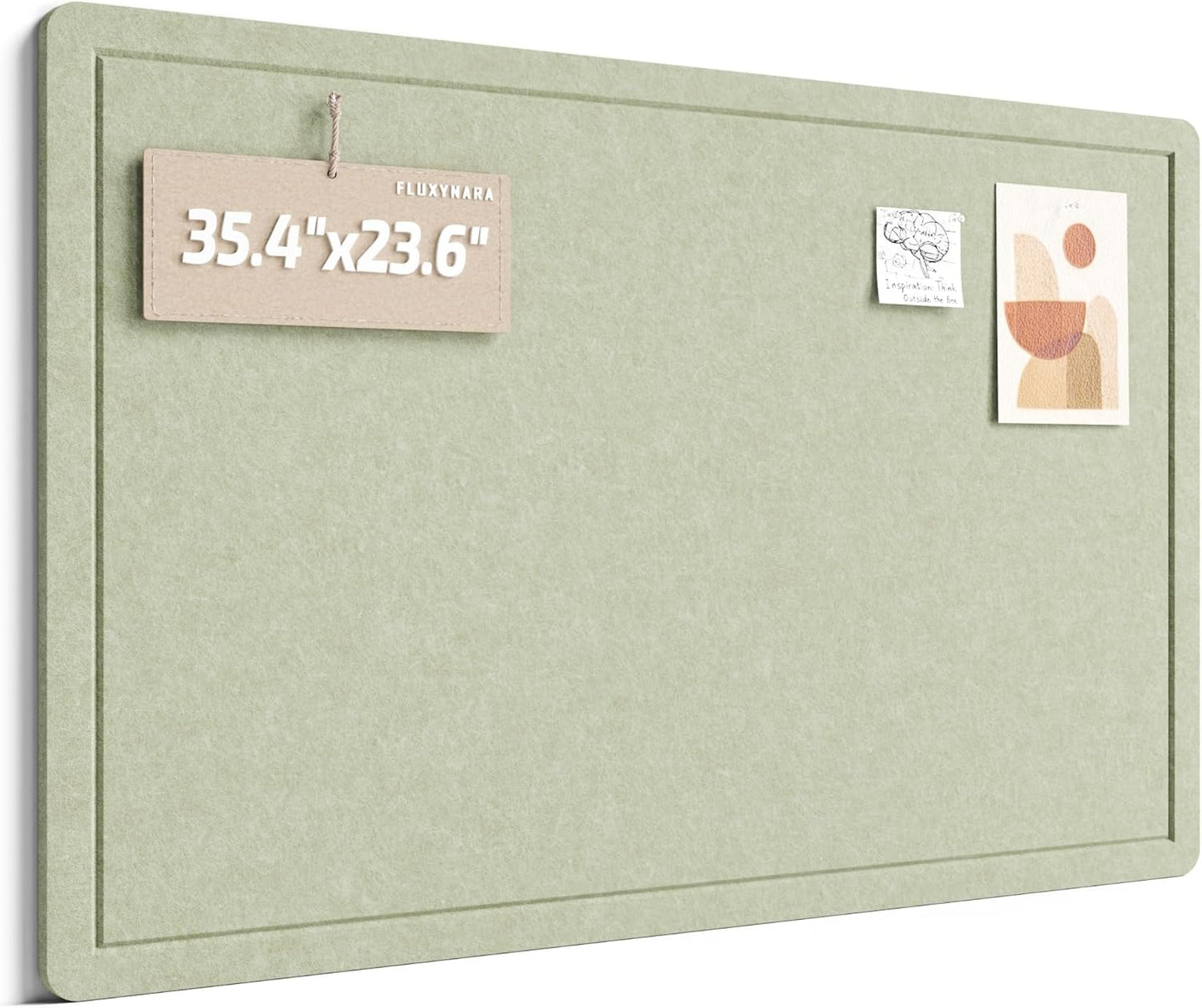Fluxynara Bulletin Board, 23.6" x 17.5" Cork Board Alternative with 12 Safe Removable Adhesive Tabs, Foldable Felt Pin Board for Home Office, Classroom, Bedroom,Entryway for Walls—Sage