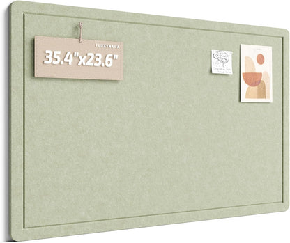 Fluxynara Bulletin Board, 23.6" x 17.5" Cork Board Alternative with 12 Safe Removable Adhesive Tabs, Foldable Felt Pin Board for Home Office, Classroom, Bedroom,Entryway for Walls—Sage