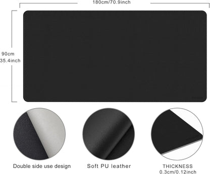 Chihein 2XL 35" x 16" Cork & PU Leather Desk Mat, Dual Sided Desk Pad Protector, Waterproof Writing Blotter for Gaming, Office, Home (Black)