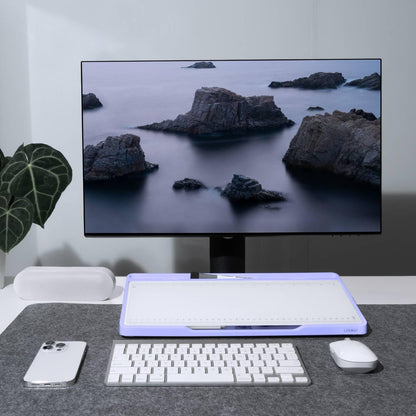 LOUKIN Glass Desktop Whiteboard, 15.3" x 5.6" Dry Erase Desk Board with Dotted and Graduated Surface, Desktop Buddy, Great for Design and Drawing, 3 Markers and 1 Dry Erase Eraser Included (Purple)