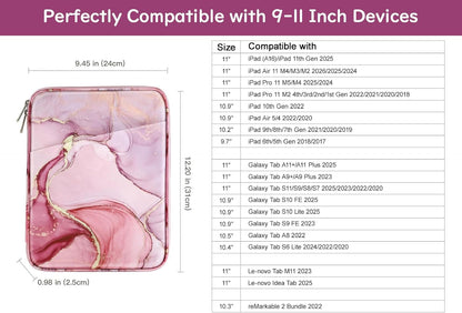 Dadanism 9-11" Tablet Sleeve Bag Carrying Case for iPad (A16) 11th Gen 11", iPad 10th Gen 10.9" Air 5/4, iPad Air M4/Pro 11", iPad 9/8/7th, Galaxy Tab A11+ Plus 11", Remarkable 2 10.3", Black