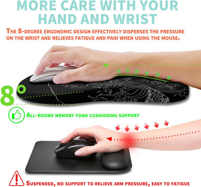 Ergonomic Mouse Pad Wrist Support with Memory Foam Massage Bulge, Carpal Tunnel Pain Relief Mousepad Wrist Rest for Mouse(12x8 inch, Silver Gray Light Purple)