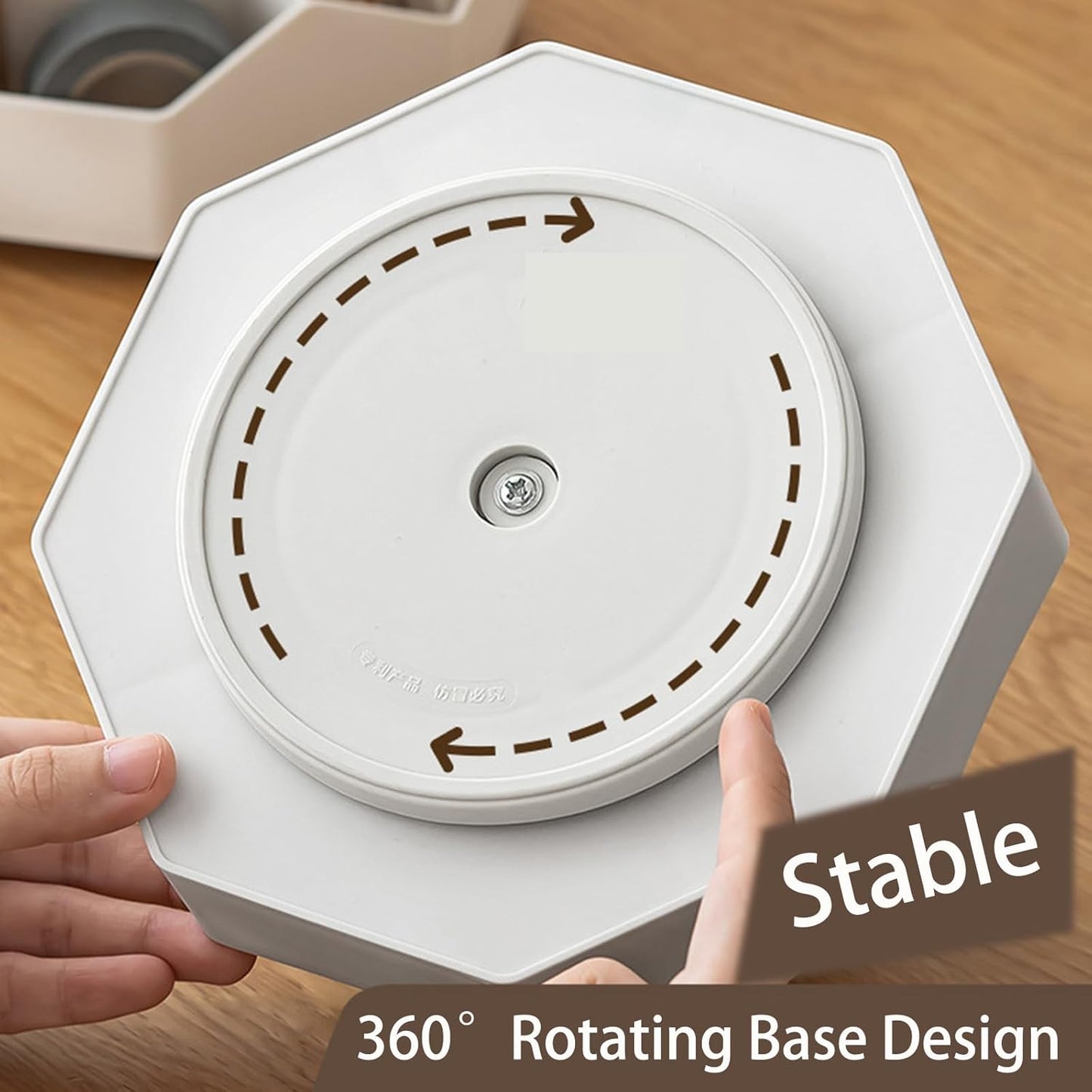 Rotating Desk Organizer, 360° Rotating Pencil Pen Holder for Desk, Desk Organizers and Accessories with 11 Slots Pencil Organizer, Art Supply Storage Box Caddy for Office (Beige)