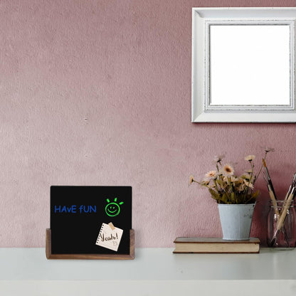 Desktop Glass Whiteboard with Walnut Wood Base,Small Dry Erase Board, Black Writing Note Pad, Desk White Board,Glassboard for Tabletop Display(Walnut Base,Glass)