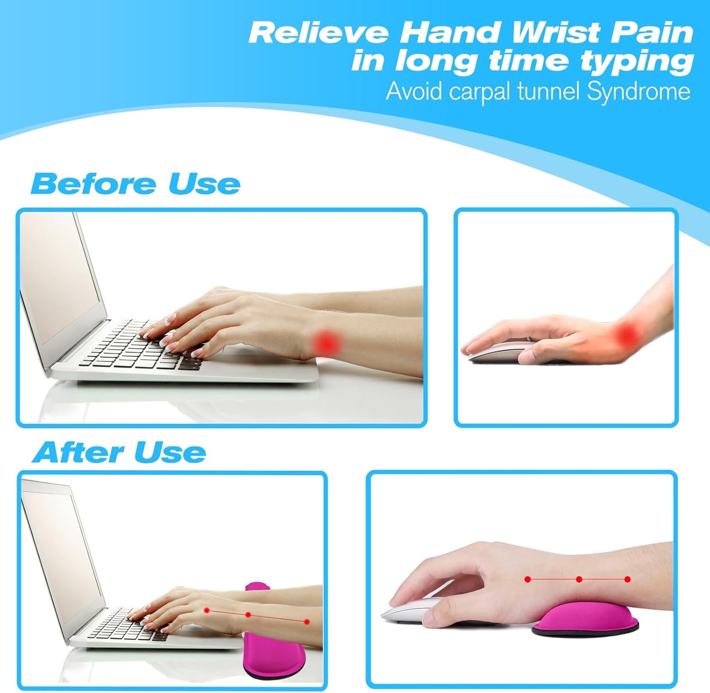 Keyboard Wrist Rest and Mouse Wrist Rest Set - Ergonomic Memory Foam Wrist Cushion - for Wrist Support on Computer, Laptop, Office, Playing Games, Typing Relieves Wrist Pain Rose Red