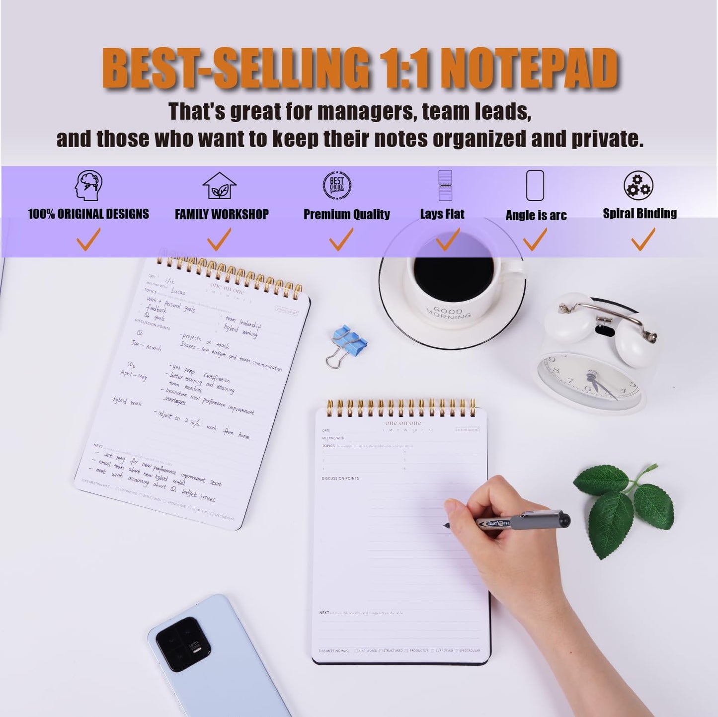 ZERONE CENTRE Productivity Weekly Planner - 54 Sheets Dashboard Spiral Deskpad Has 6 Focus Areas to List Tasks for Goals, Projects, Clients, Academic, or Shopping-Organize Your Daily Work Efficiently