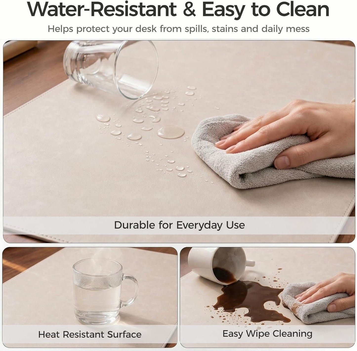 Premium Faux Leather Desk Mat & Tray Set，Innovative Cork-Look Printed Base，Gift Tube Packaging，Full-Desk Coverage，Non-Slip Desk Pad for Office Home（Olive Green）