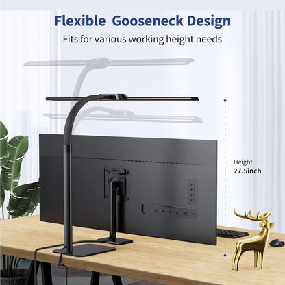 Desk Lamp with USB Charging Port for Home Office 24w Architect Remote Base Dual Task Led Light Modern 5 Color Modes Dimmable Adjustable Gooseneck Double Head Reading Drafting Eye Caring Tall Lamps