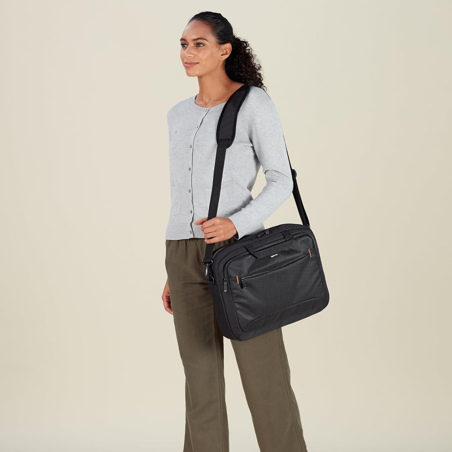 Amazon Basics Laptop Tablet Carrying Case with Shoulder Strap and Grab Handles, 14-inch, Black, Compartments for Storage