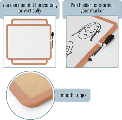 Mr. Pen- Dry Erase Board, 14” x 11” with a Black Dry Erase Marker, White Frame, Small Mini White Board for Students, Fridge, Wall, Locker, Includes Double Sided Tapes