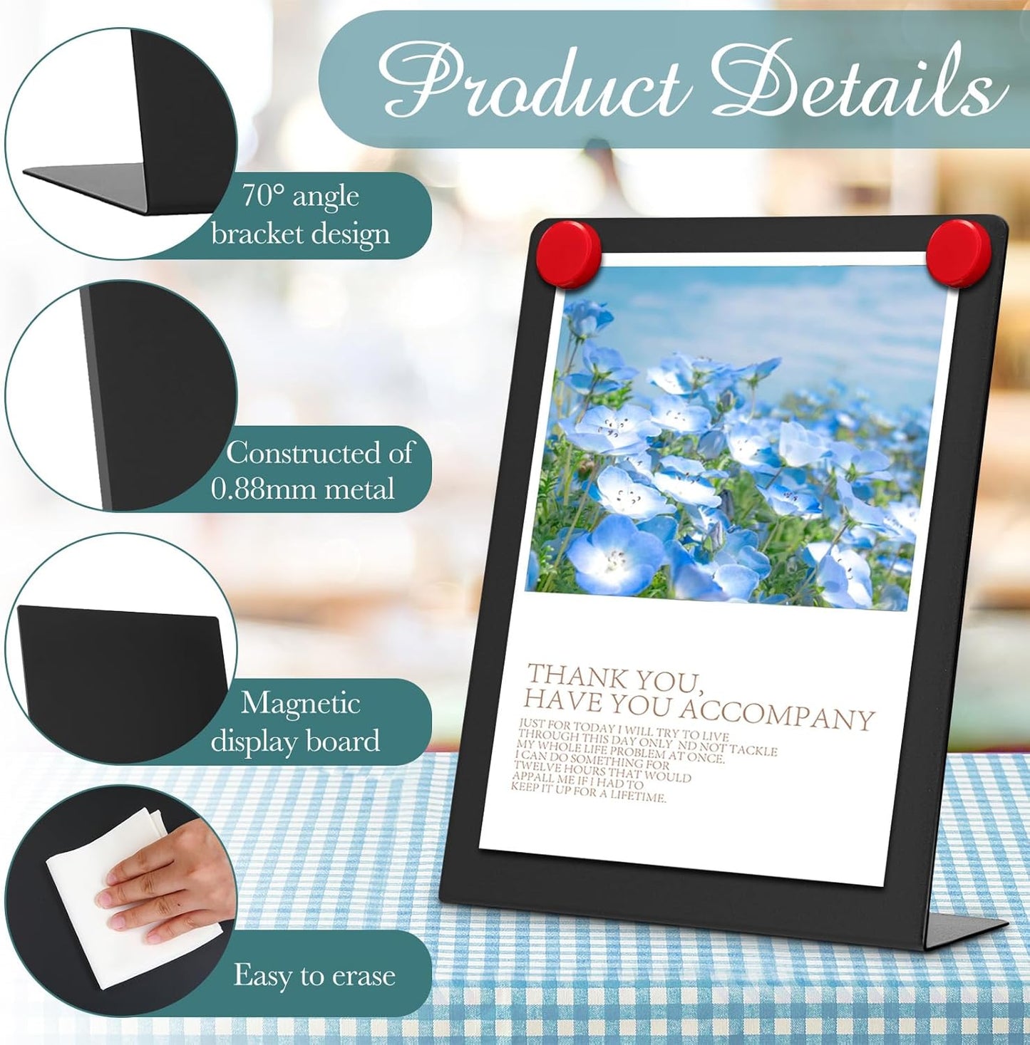 Fainne 1 Pc Magnetic Bulletin Board with Easel Stand Mini Magnet Metal Tabletop Memo Display Board for Back to School Menu Table Office Supplies (Black,11 x 8.5 Inches)