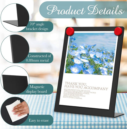 Fainne 1 Pc Magnetic Bulletin Board with Easel Stand Mini Magnet Metal Tabletop Memo Display Board for Back to School Menu Table Office Supplies (Black,11 x 8.5 Inches)