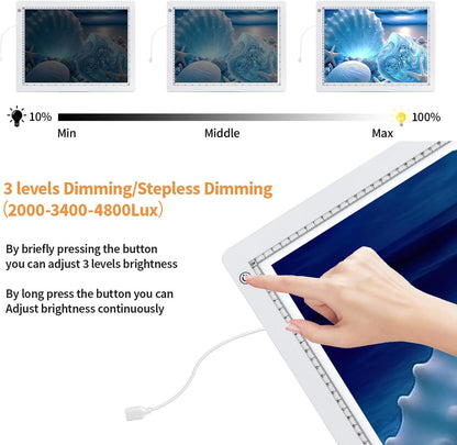 Zocelight A3 Light Pad for Diamond Painting Kit,4800Lux Super Bright 5mm Ultra Thin Diamond Art Light Board with Stand and Clip,3 Levels Dimming Light Box for Artists,Drawing,Sketching,Animation