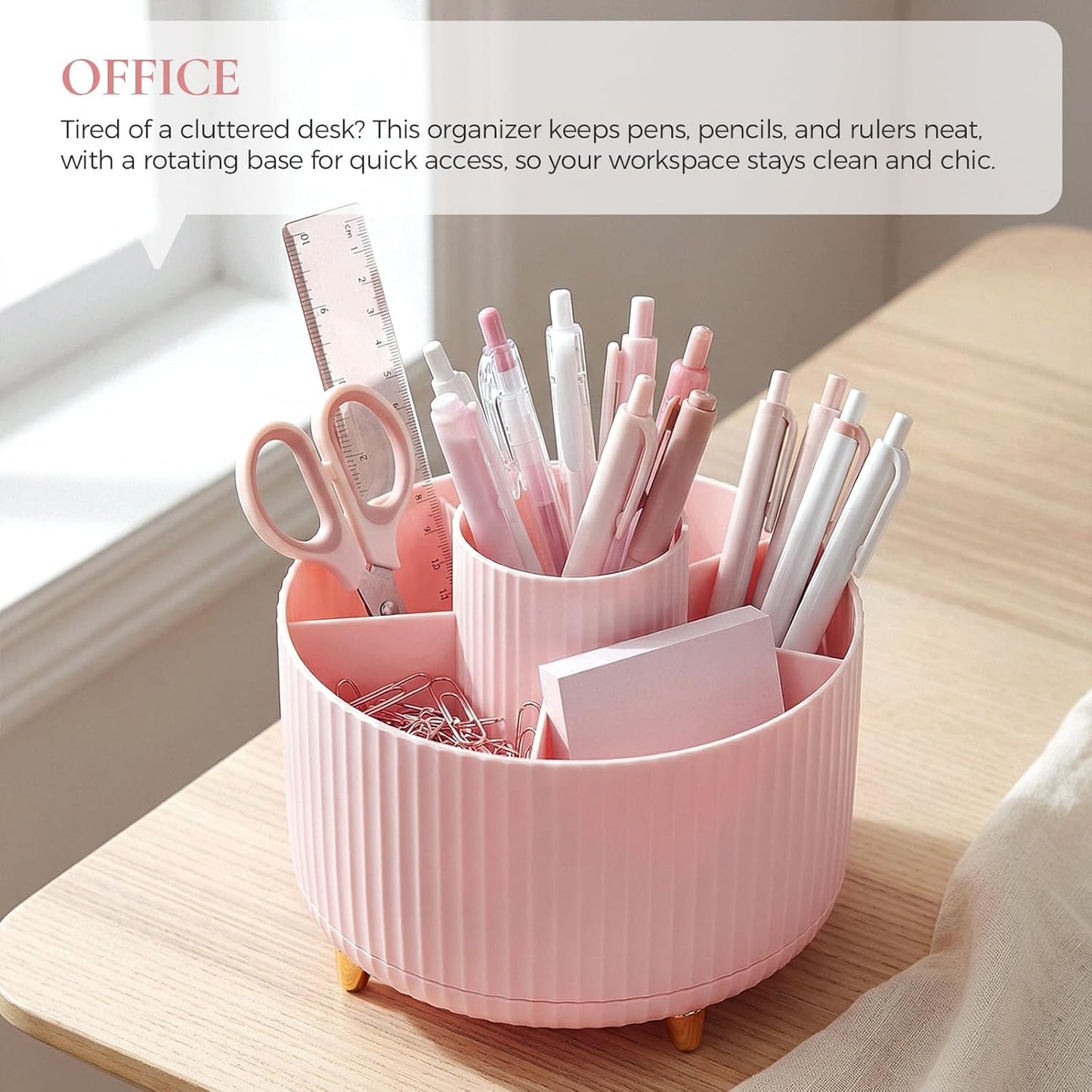 KONVINIT Pencil Pen Holder for Desk, 5 Slots 360 - Degree Rotating Desktop Organizer, Cute Desk Organizers and Accessories for School, Home, Office and Art Supply, Black