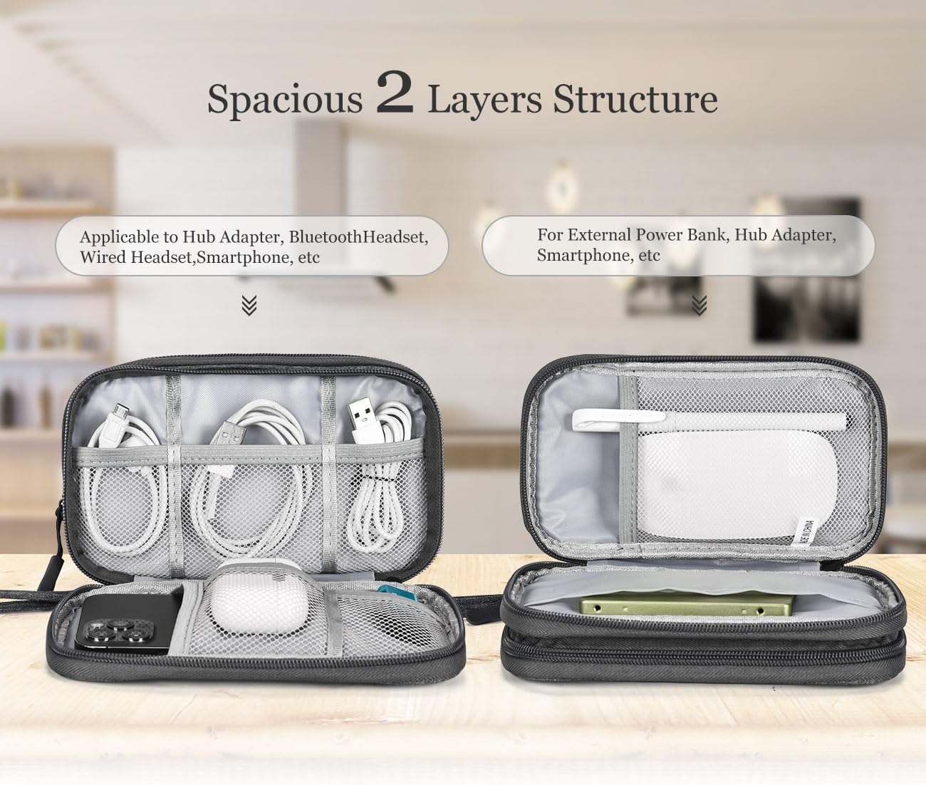 CAOODKDK Electronics Accessories Organizer Pouch Bag, Travel Universal Organizer for Cable, Charger, Phone, SD Card, Business Travel Gadget Bag