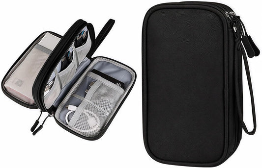 Portable Waterproof Double Layers All-in-One Storage Bag, Travel Cord Organizer，Electronics Accessories Organizer Pouch Bag for Accessories,Charger, USB Cable, Gadget (black)