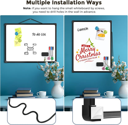 MaxGear Double-Sided Dry Erase Board for Wall, 16"x12" Hanging Whiteboard, Small Dry Erase White Board with 3 Markers and 4 Magnets, Portable Whiteboard for Planning, Drawing, Memo, to Do List