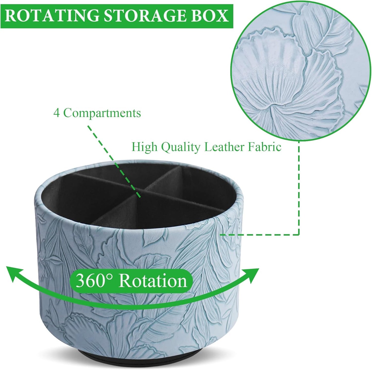 Round Leather Art Supply Organizer,Remote Control Holder,360 Degree Rotating,Multi-Functional Pencil Holder,4 Compartments Desktop Stationary Organizer(1-Fractal Flower) | Round - Colors B